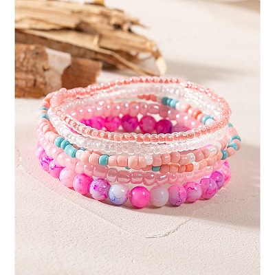 Bohemian Glass Beaded Stretch Bracelet Sets AE2349-8-1