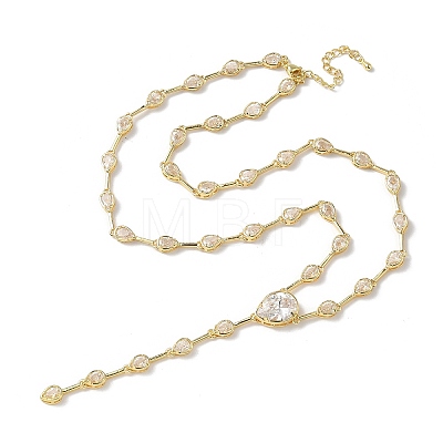 Brass Pave Clear Cubic Zirconia Y Necklaces NJEW-G183-06G-01-1