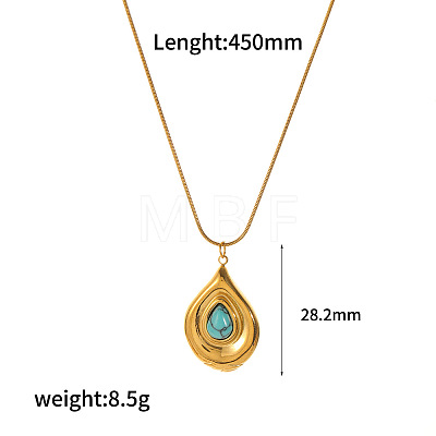 Synthetic Turquoise Flower Teardrop Pendant 304 Stainless Steel Chain Necklaces for Women FS-WG9E461-07-1