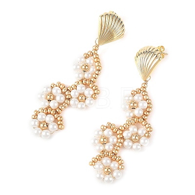 Flower Glass Seed Beaded Stud Dangle Earrings EJEW-MZ00774-1