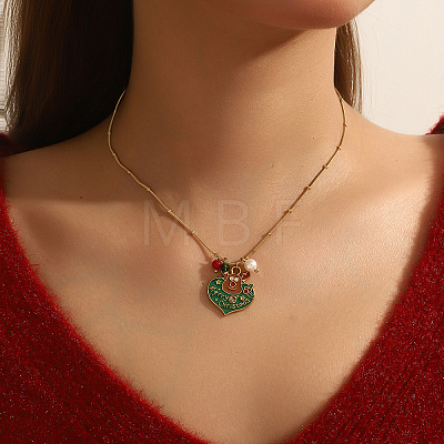 304 Stainless Steel Enamel & Rhinestone & Resin Christmas Pendant Necklaces for Women FS-WG85DFF-07-1