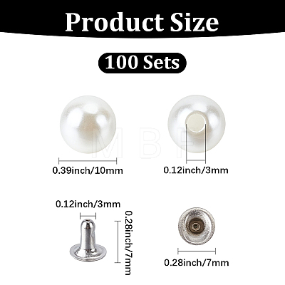 100Pcs ABS Imitation Pearl Snap Rivet Butt Screw DIY-GF0013-40-1