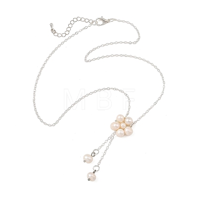 Natural Cultured Freshwater Pearl Beaded Flower Pendant Brass Cable Chain Necklaces for Women NJEW-JN06561-1