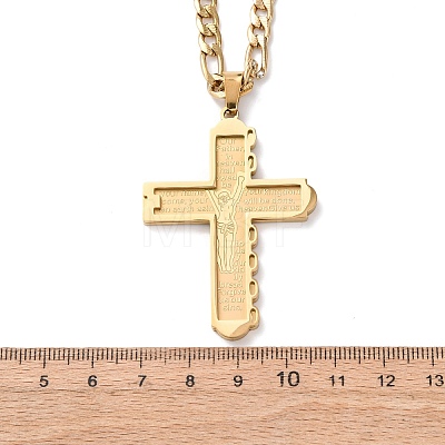 304 Stainless Steel Jesus Cross Pendant Necklaces NJEW-B153-01G-1