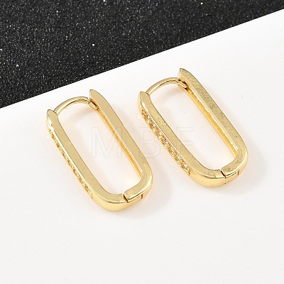 Rectangle Brass Cubic Zirconia Hoop Earrings EJEW-A156-16B-G-1