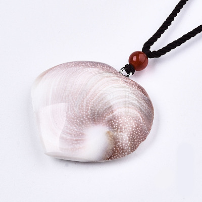 Natural Shell Fossil Pendant Necklaces NJEW-S421-004-1