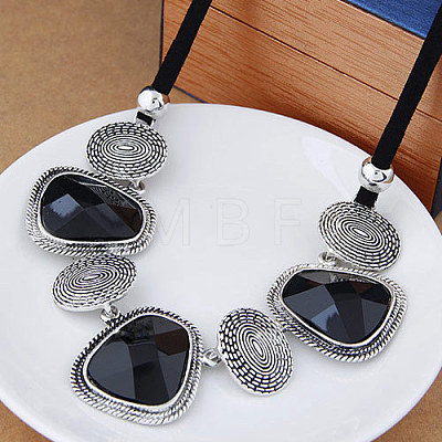 Exaggerated Alloy Glass Trapezoid Oval Statement Bib Necklaces for Women WG667FB-02-1