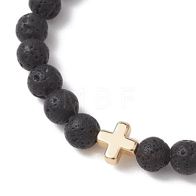 Natural Lava Rock Round Beads Stretch Bracelets BJEW-JB13512-1