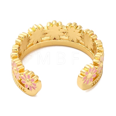 Rack Plating Flower Brass Enamel Open Cuff Rings for Women RJEW-S242-09G-A-1