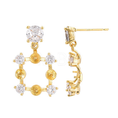 Brass Micro Pave Clear Cubic Zirconia Stud Earrings Findings for Half Drilled Beads KK-T071-12G-1