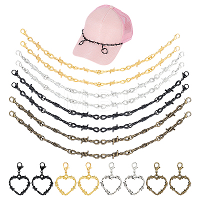 16Pcs Heart Zinc Alloy Hat Chian and Pendant Decorations HJEW-PH02429-1