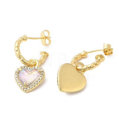 Glass Heart Dangle Stud Earrings with Cubic Zirconia EJEW-F316-06G-01-1