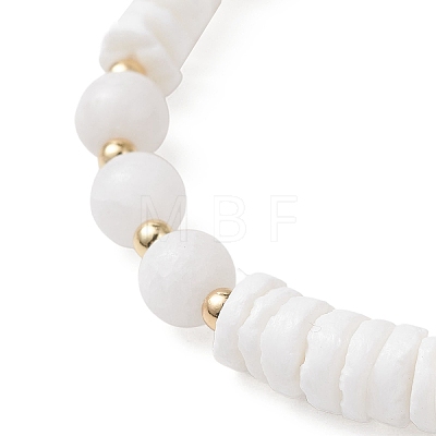 Natural White Shell & Malaysia Jade Beaded Stretch Bracelets for Women BJEW-JB13144-1