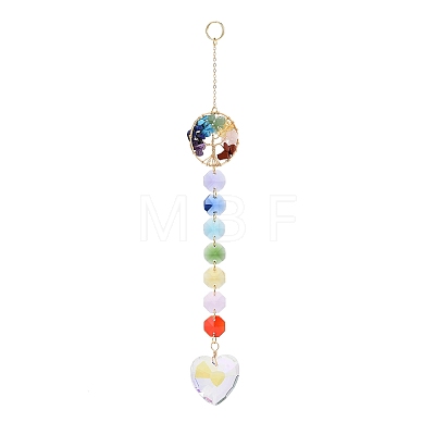 Natural & Synthetic Mixed Gemstone Tree with Glass Window Hanging Suncatchers HJEW-JM00853-01-1