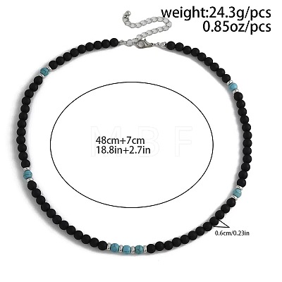 6MM Round Synthetic Turquoise and Frosted Black Stone Beaded Necklaces for Men FQ0489-2-1