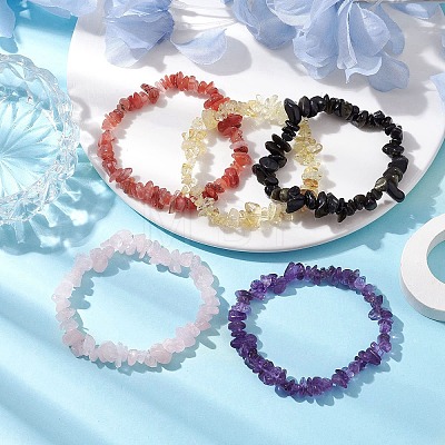 12 Constellation Natural Mixed Gemstone Chip Beaded Stretch Bracelets Sets for Women Men BJEW-JB10264-09-1