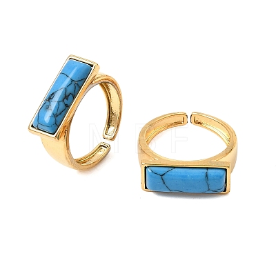 Brass with Synthetic Turquoise Cuff Open Rings for Women GG-CBA0B5A-04G-06-1