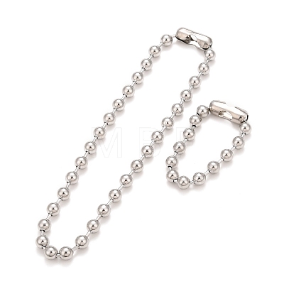 Tarnish Resistant 304 Stainless Steel Ball Chain Necklace & Bracelet Set STAS-D181-02P-02B-1