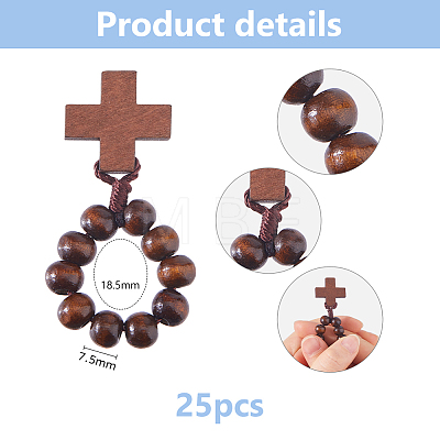 25Pcs Wood Cross & Round Beads Finger Rings RJEW-DC0001-23A-1