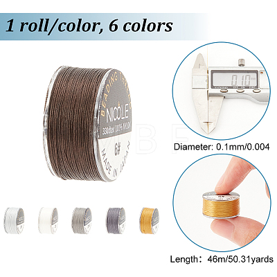   6 Rolls 6 Colors Nylon Beading Thread NWIR-PH0002-15-1