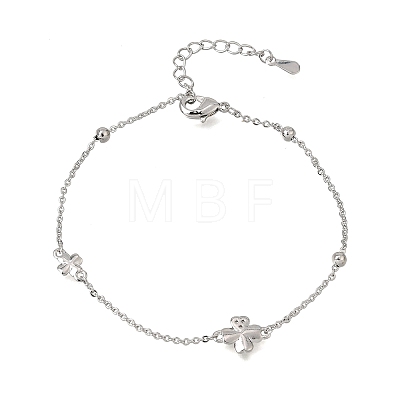 Brass Micro Pave Clear Cubic Zirconia Four Leaf Clover Link Bracelets KK-CBAED06-02P-1