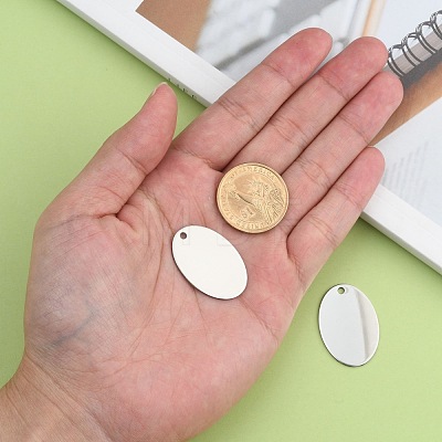 201 Stainless Steel Oval Stamping Blank Tag Pendants STAS-R064-03-1