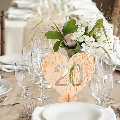 Heart Wooden Table Number 1-20 with Base DJEW-WH0033-61-1