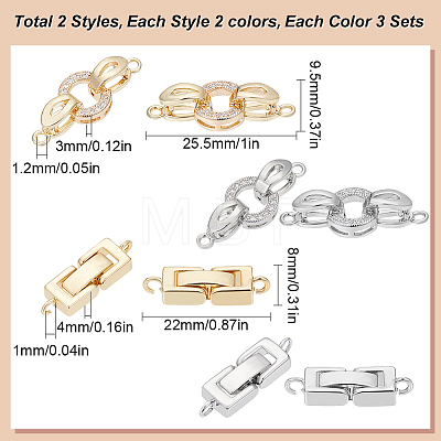 SUNNYCLUE 12Pcs 4 Style Brass Micro Pave Clear Cubic Zirconia Fold Over Clasps & Brass Fold Over Clasps KK-SC0004-10-1