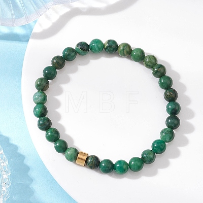 Natural West African Jade  Round & 304 Stainless Steel Beads Stretch Bracelets for Men Women BJEW-JB12920-1