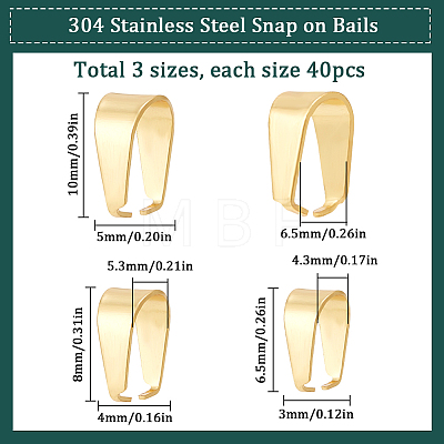 120Pcs 3 Size 304 Stainless Steel Snap on Bails STAS-SC0005-54-1