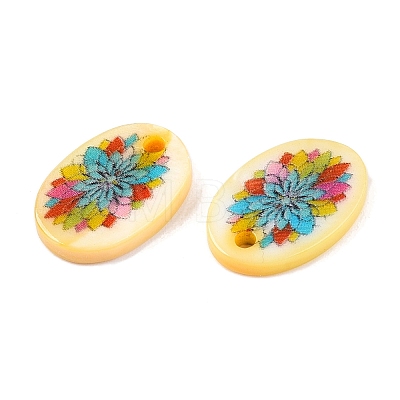 Natural Freshwater Shell Double Face Printed Oval Charms SHEL-T020-05E-1