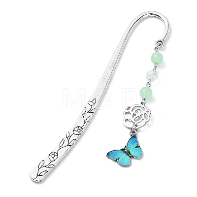 Natural & Dyed Malaysia Jade Round Beaded Alloy Bookmarks AJEW-JK00293-1