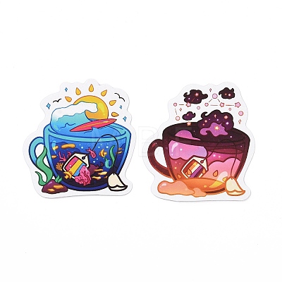 Cartoon Cup with Fancy Scenery Paper Stickers Set X-DIY-G066-45-1