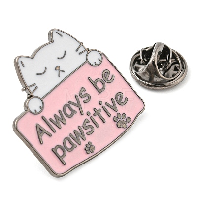 Cat Shape Alloy Enamel Pin Broochs AJEW-Z023-09B-1