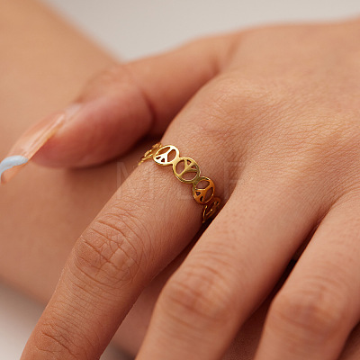 304 Stainless Steel Hollow Peace Sign Open Cuff Rings YB1218-1