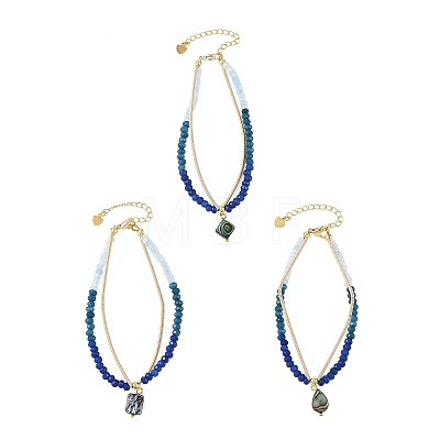 Natural Paua Shell Charm Dyed Natural Malaysia Jade Faceted Rondelle Bracelets with 304 Stainless Steel Chains for Women BJEW-JB14297-1