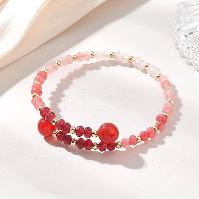 Dyed Natural Malaysia Jade & Brass Beaded Bangles for Women BJEW-JB13343-02-1