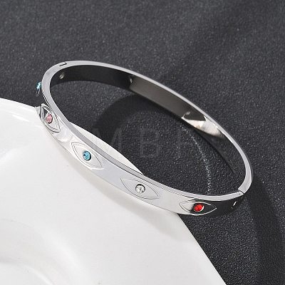 Eye 304 Stainless Steel Rhinestone Bangles for Women BJEW-Z092-09P-1