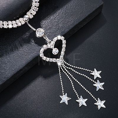 Alloy Full Crystal Rhinestone Heart Dangle Bell Button Ring Tassel Waist Chains WGAC653-01-1