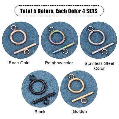 Unicraftale 20 Sets 5 Colors Vacuum Plating 304 Stainless Steel Toggle Clasps STAS-UN0022-68-1
