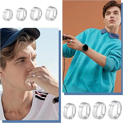 DICOSMETIC 16Pcs 8 Size 316 Stainless Steel Grooved Finger Ring for Men Women RJEW-DC0001-09A-1