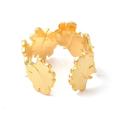 Ion Plating(IP) 304 Stainless Steel Maple Leaf Open Cuff Ring for Women RJEW-E063-18G-1