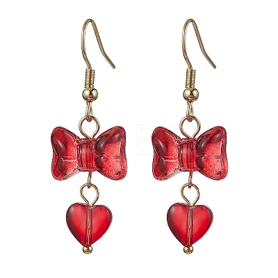 Bowknot with Heart Glass Dangle Earrings EJEW-JE05647-1