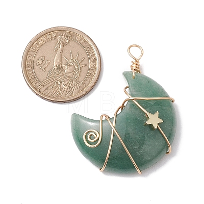 Natural Green Aventurine Copper Wire Wrapped Pendants PALLOY-JF02685-03-1