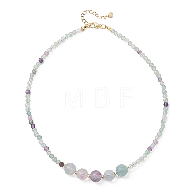 Round Natural Fluorite Graduated Beaded Necklaces NJEW-JN05952-01-1