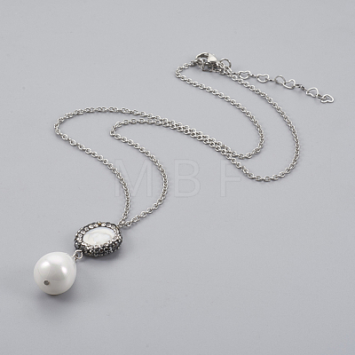 Teardrop Shell Pearl Pendant Necklaces NJEW-JN02286-1