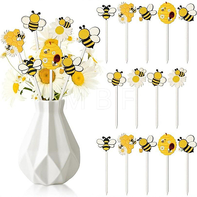 14Pcs 7 Styles Wooden Bees Decorative Pick for Home Vase Filler AJEW-CY0002-68-1
