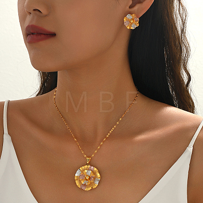 Vintage Brass Flower Stud Earrings & Pendant Necklaces Sets for Women GX0919-1