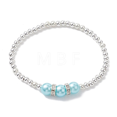 ABS Plastic Imitation Pearl & Brass Beaded Stretch Bracelet BJEW-JB10155-1