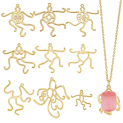 9Pcs 9 Styles Brass 5 Claw Blank Pendant Cabochon Settings KK-PH0015-62G-1